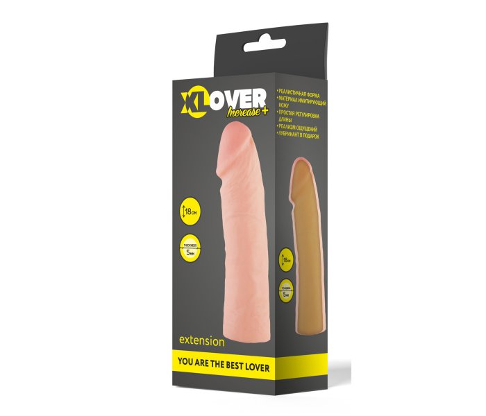 НАСАДКА TOYFA XLOVER INCREASE+ ДЛЯ УВЕЛИЧЕНИЯ РАЗМЕРА, РЕАЛИСТИЧНАЯ, 18 СМ