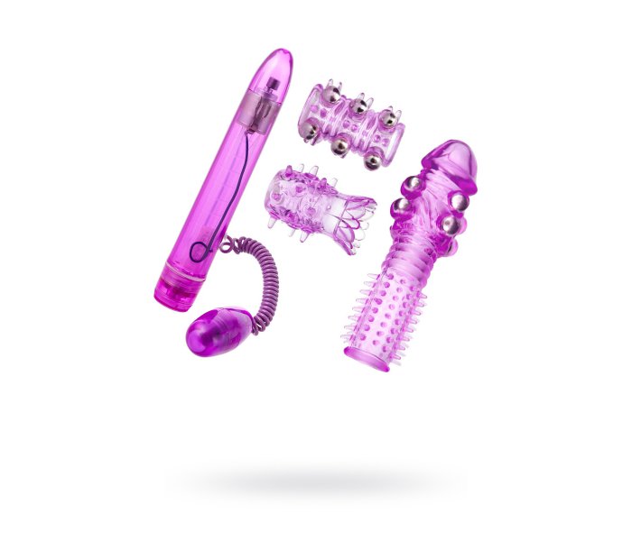 ВИБРАТОР С НАБОРОМ НАСАДОК TOYFA, ABS ПЛАСТИК, 17 СМ