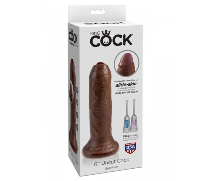 Фаллоимитатор на присоске необрезанный коричневый King Cock 6 Uncut Cock