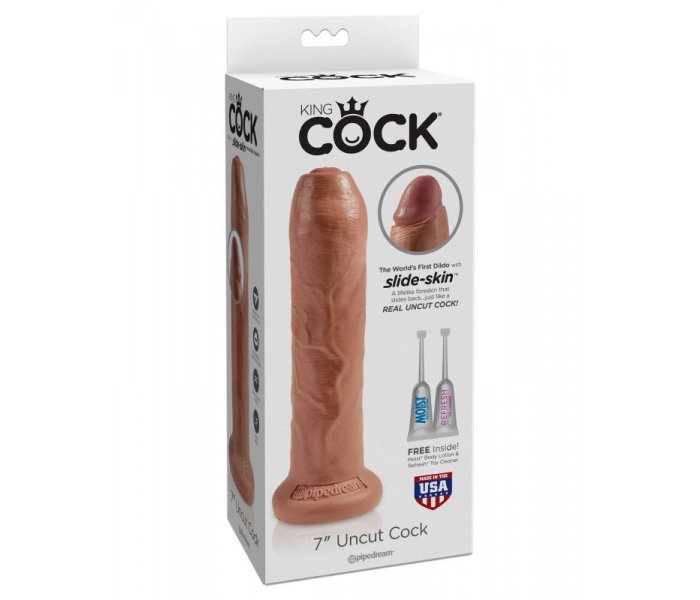 Фаллоимитатор на присоске необрезанный загорелый King Cock 7 Uncut Cock