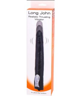 Длинный вибромассажер-пульсатор черный Long John Realistic Thrusting Vibrator