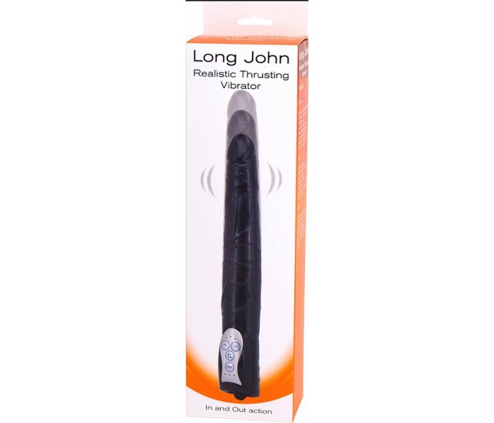 Длинный вибромассажер-пульсатор черный Long John Realistic Thrusting Vibrator