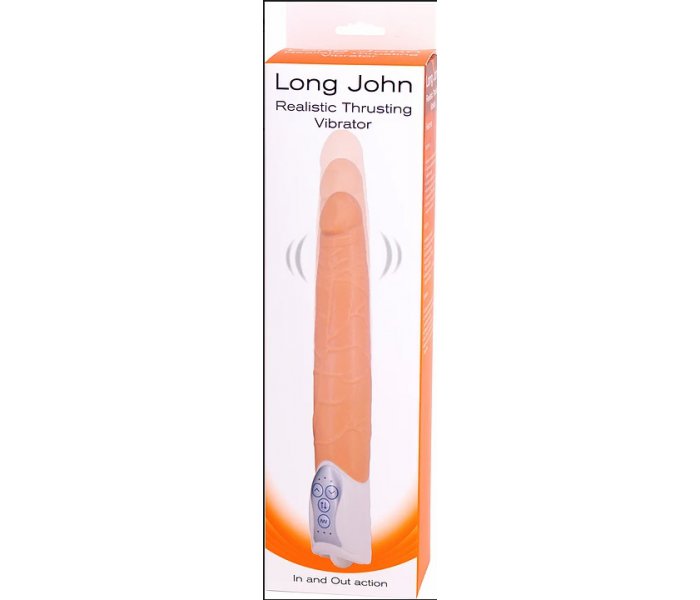 Длинный вибромассажер-пульсатор телесный Long John Realistic Thrusting Vibrator