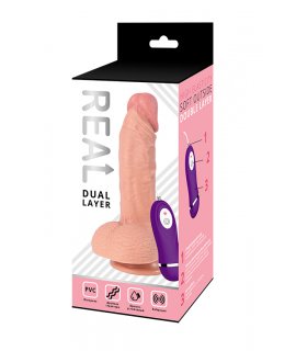 Реалистичный фаллоимитатор REAL Dual Layer с вибрацией пультом управления, dual PVC, 21