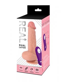 Реалистичный фаллоимитатор REAL Dual Layer с вибрацией пультом управления, dual PVC, 20х