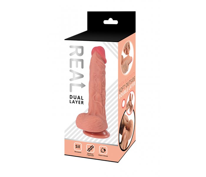 Реалистичный фаллоимитатор REAL Dual Layer, dual silicone, 20х4 см.