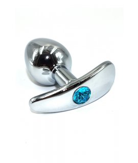 Серебряная анальная пробка для ношения с нежно-голубым кристаллом (Small)
