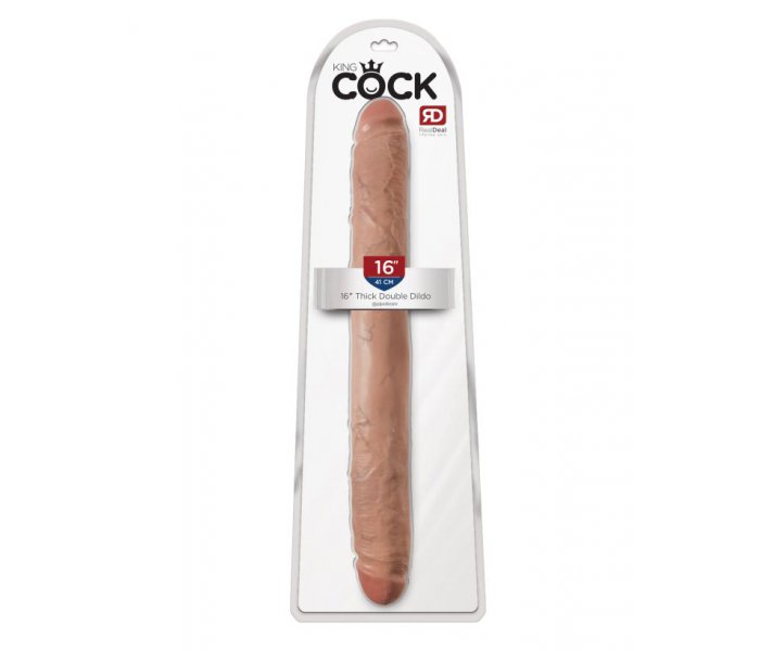 Двухсторонний фаллоимитатор загорелый King Cock 16 Thick Double Dildo - Tan