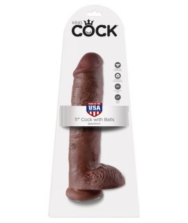 Фаллоимитатор-гигант на присоске с мошонкой коричневый King Cock 11 Cock