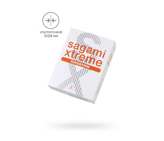 3 шт ПРЕЗЕРВАТИВЫ SAGAMI, XTREME, 0.04, ЛАТЕКС, 19 СМ, 5,4 СМ, 3 ШТ.