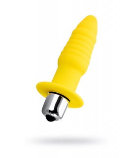 Анальная вибровтулка Штучки-дрючки, влагостойкая, силикон, желтая, 11 см
