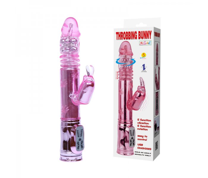 Вибромассажер с ротацией и стимуляцией клитора с USB THROBBING BUNNY
