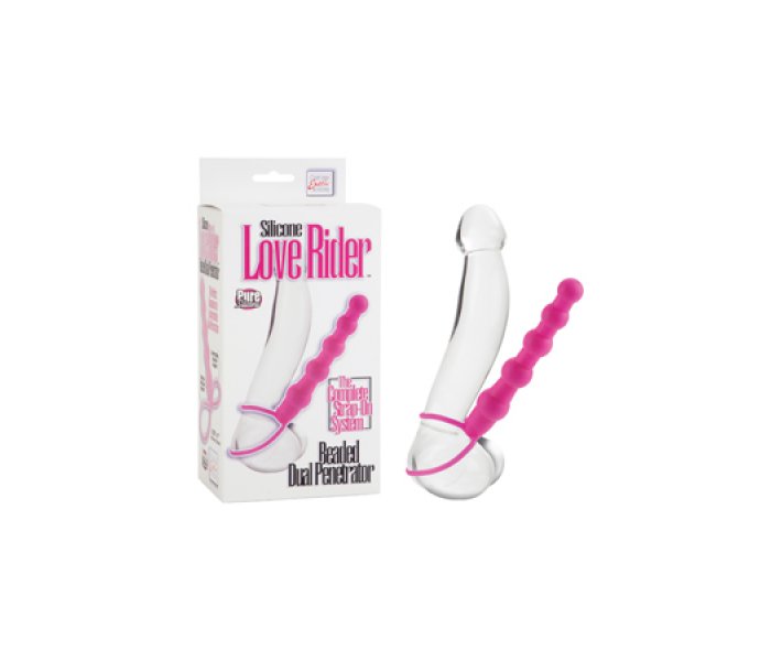 Страпон на пенис Silicone Love Rider Beaded Dual Penetrator розовый